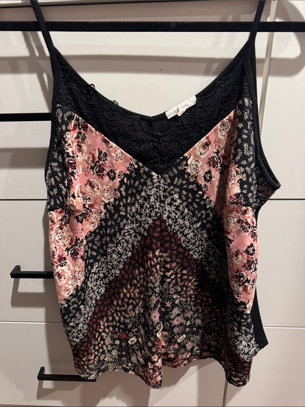 Maurices Black and Pink Floral Lace-Trim Camisole